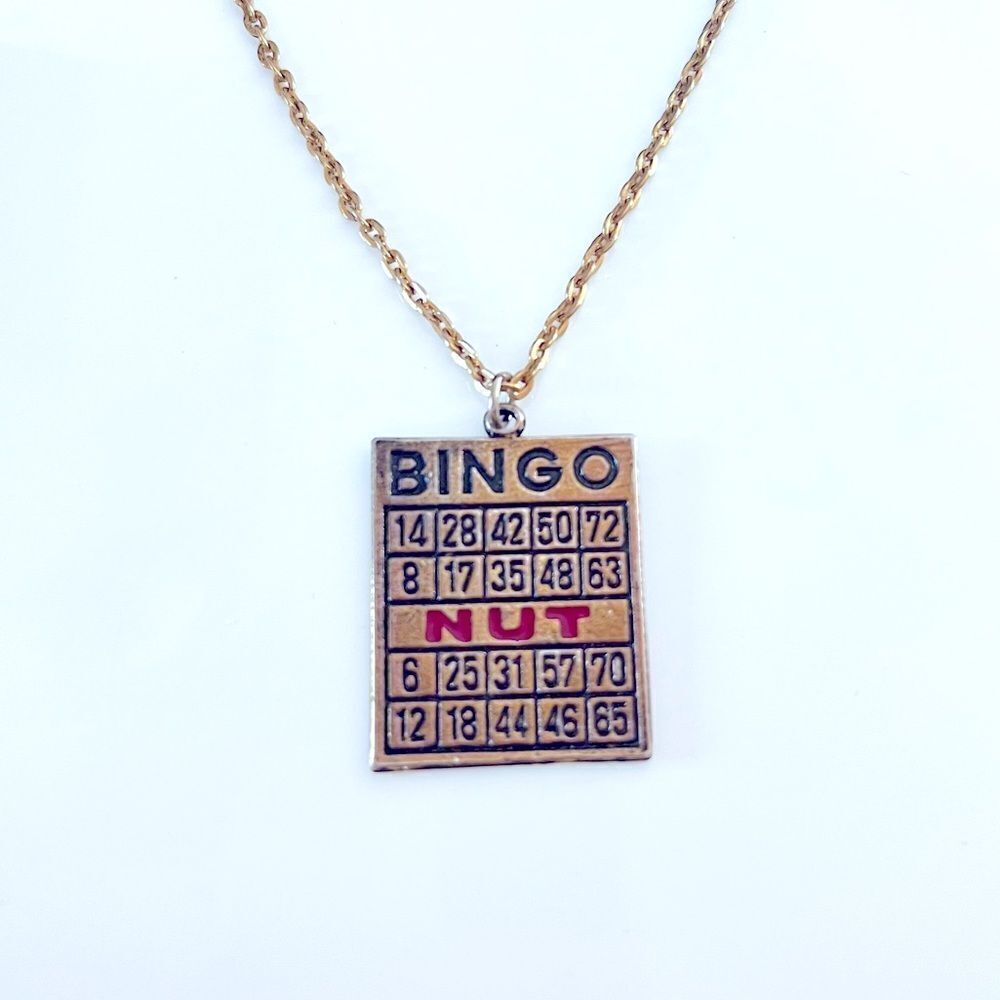 Vintage Gold Bingo Nut Charm Necklace